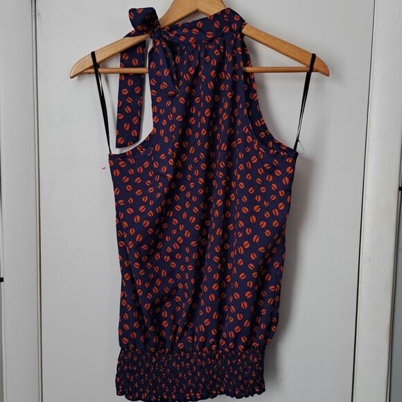 Papaya Tie Neck Halter Top Blue Red Lips Women's Medium - Picture 2 of 5